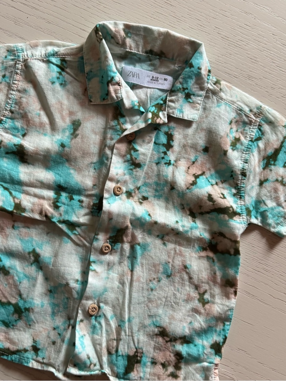 Zara Kids Tie-Dye Short Sleeve Button-Down Shirt